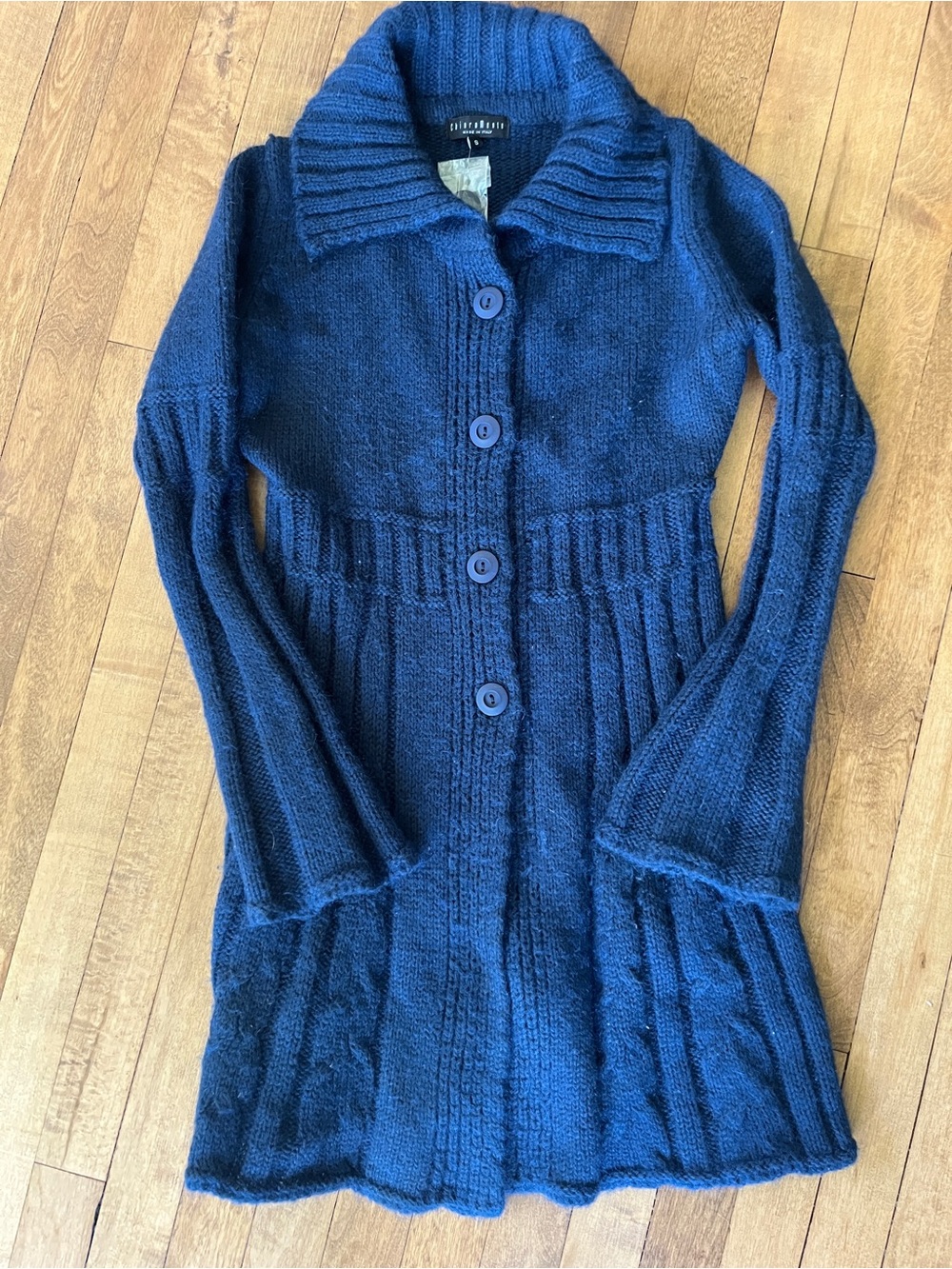 Long Blue Button-Front Women's Sweater Cardigan